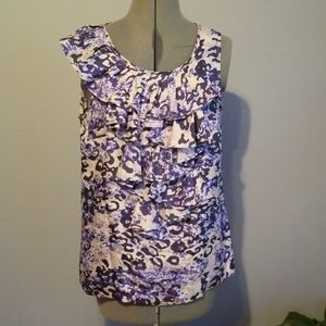 CAbi blouse, silk size small tan and blues.